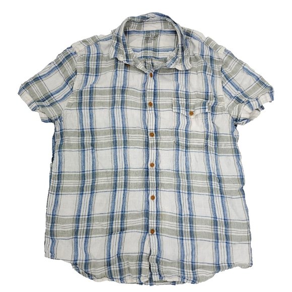 Lucky Brand Other - Lucky Brand Button Shirt Men Large White Blue California Fit Plaid 100% Linen